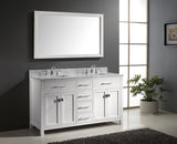 Virtu USA Caroline 60" Double Bath Vanity with White Marble Top and Square Sinks with Brushed Nickel Faucets with Matching Mirror