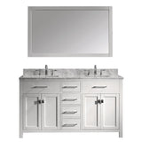 Virtu USA Caroline 60" Double Bath Vanity with Marble Top and Square Sink with Brushed Nickel Faucet and Mirror - Luxe Bathroom Vanities