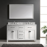 Virtu USA Caroline 60" Double Bath Vanity Marble Top and Square Sinks with Matching Mirror