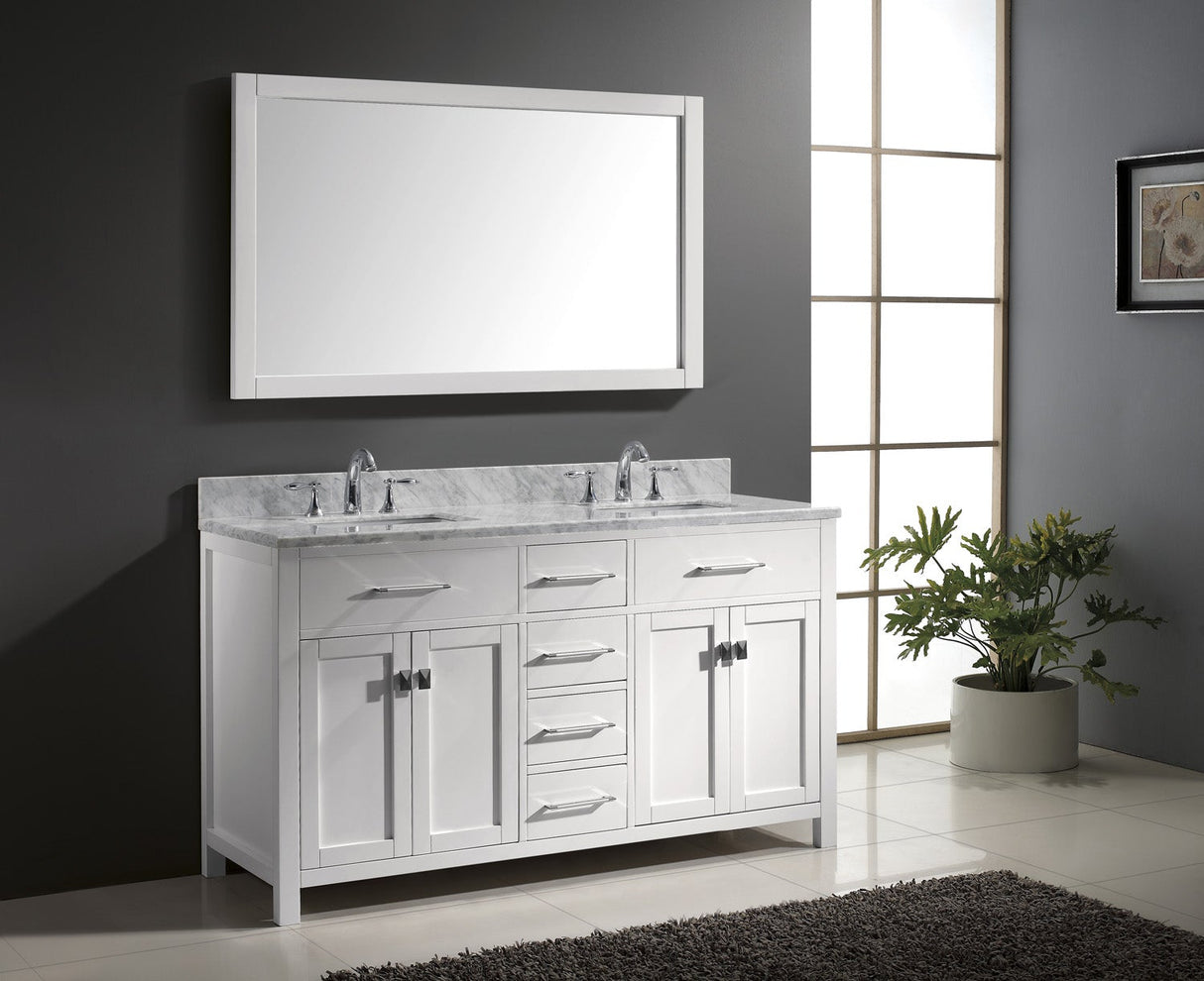 Virtu USA Caroline 60" Double Bath Vanity Marble Top and Square Sinks with Matching Mirror