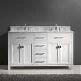 Virtu USA Caroline 60" Double Bath Vanity with White Marble Top and Square Sinks