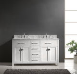 Virtu USA Caroline 60" Double Bath Vanity with White Marble Top and Square Sinks