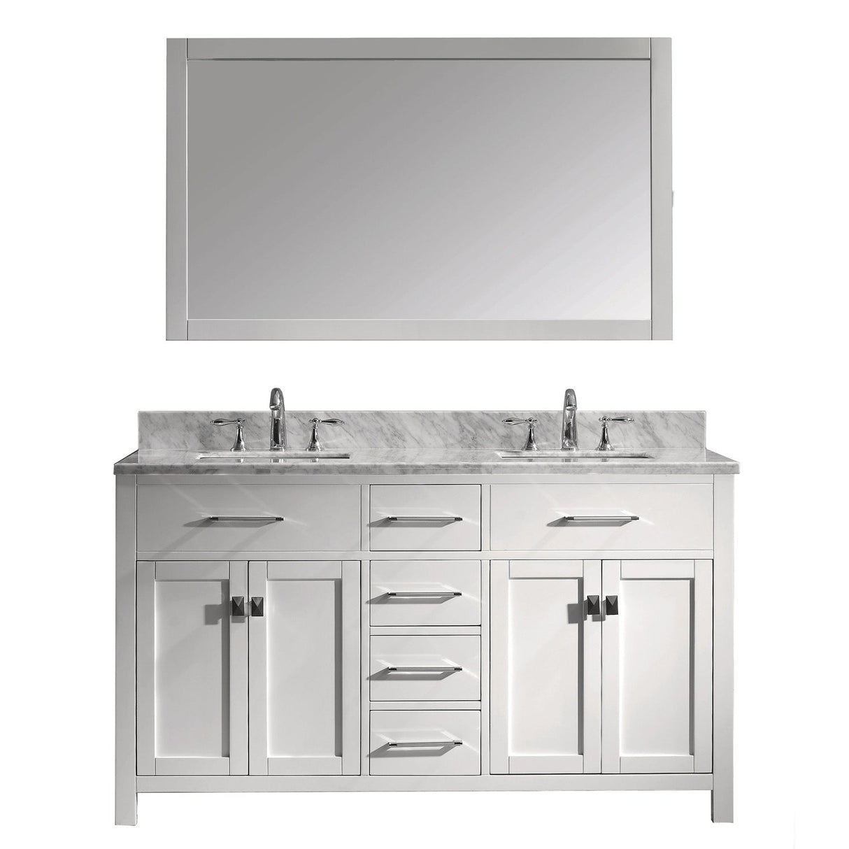 Virtu USA Caroline 60" Double Bath Vanity with Marble Top and Square Sink with Mirror - Luxe Bathroom Vanities