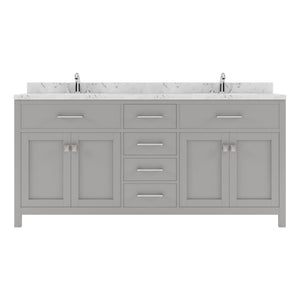 Virtu USA Caroline 72" Double Bath Vanity with White Quartz Top and Round Sinks with Polished Chrome Faucets with Matching Mirror