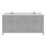 Virtu USA Caroline 72" Double Bath Vanity with White Quartz Top and Round Sinks with Brushed Nickel Faucets with Matching Mirror