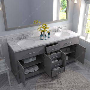 Virtu USA Caroline 72" Double Bath Vanity with White Quartz Top and Round Sinks with Matching Mirror