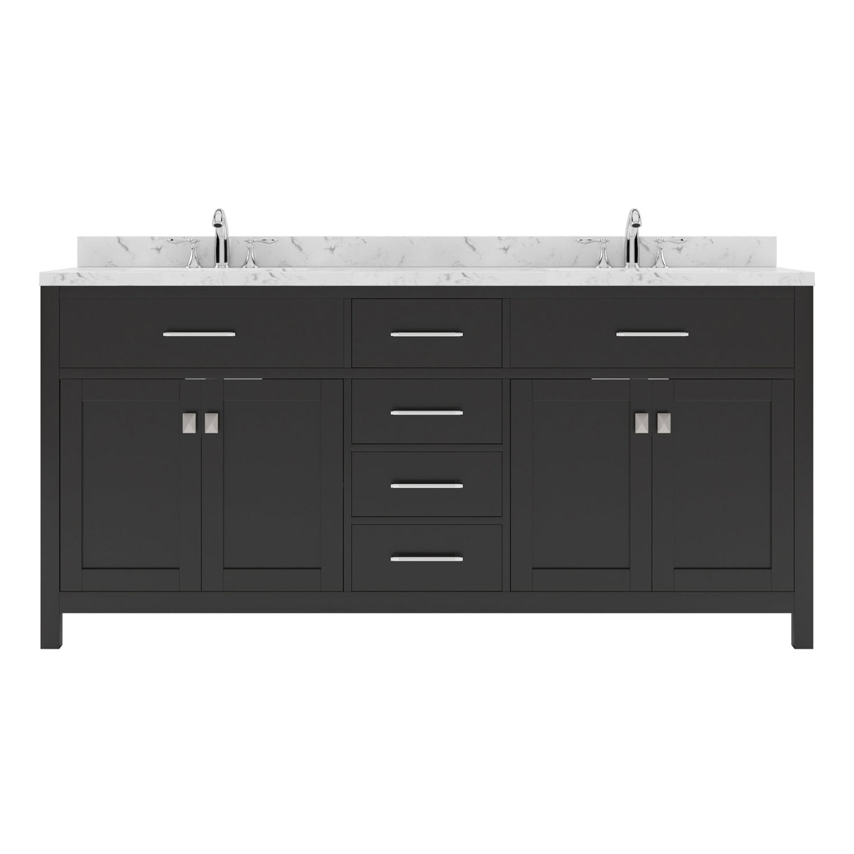 Virtu USA Caroline 72" Double Bath Vanity in Cashmere Gray with White Quartz Top and Round Sinks - Luxe Bathroom Vanities