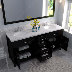 Virtu USA Caroline 72" Double Bath Vanity with White Quartz Top and Round Sinks with Matching Mirror