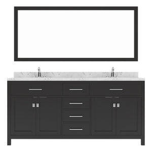 Virtu USA Caroline 72" Double Bath Vanity in Cashmere Gray with White Quartz Top and Round Sinks with Polished Chrome Faucets with Matching Mirror - Luxe Bathroom Vanities
