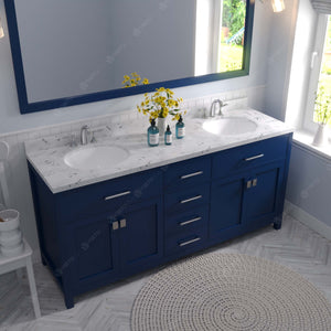 Virtu USA Caroline 72" Double Bath Vanity with White Quartz Top and Round Sinks with Brushed Nickel Faucets with Matching Mirror