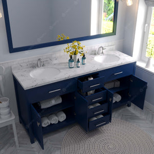 Virtu USA Caroline 72" Double Bath Vanity with White Quartz Top and Round Sinks with Brushed Nickel Faucets with Matching Mirror