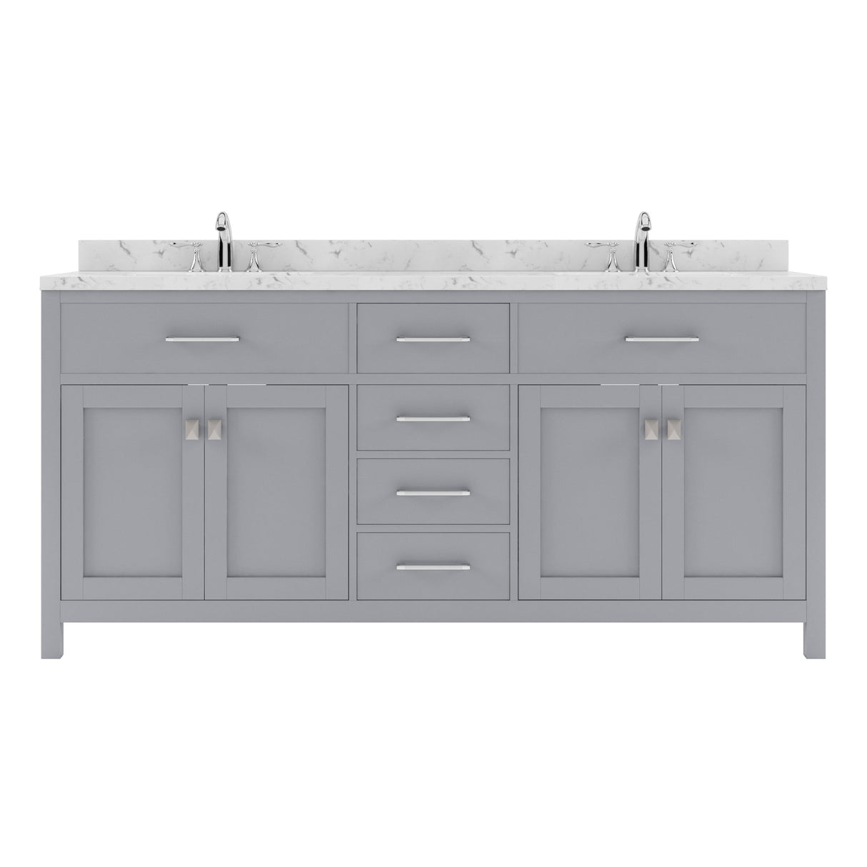 Virtu USA Caroline 72" Double Bath Vanity in Cashmere Gray with White Quartz Top and Round Sinks - Luxe Bathroom Vanities