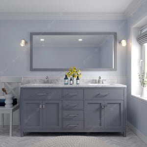 Virtu USA Caroline 72" Double Bath Vanity with White Quartz Top and Round Sinks with Brushed Nickel Faucets with Matching Mirror