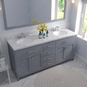 Virtu USA Caroline 72" Double Bath Vanity with White Quartz Top and Round Sinks with Brushed Nickel Faucets with Matching Mirror