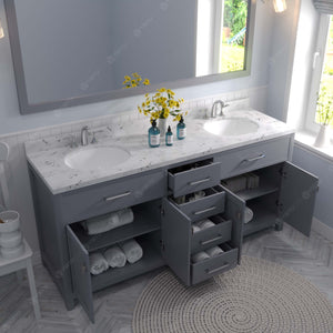 Virtu USA Caroline 72" Double Bath Vanity with White Quartz Top and Round Sinks with Brushed Nickel Faucets with Matching Mirror