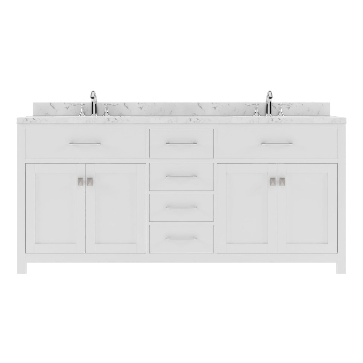 Virtu USA Caroline 72" Double Bath Vanity with White Quartz Top and Round Sinks with Brushed Nickel Faucets with Matching Mirror