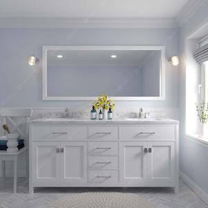 Virtu USA Caroline 72" Double Bath Vanity with White Quartz Top and Round Sinks with Brushed Nickel Faucets with Matching Mirror