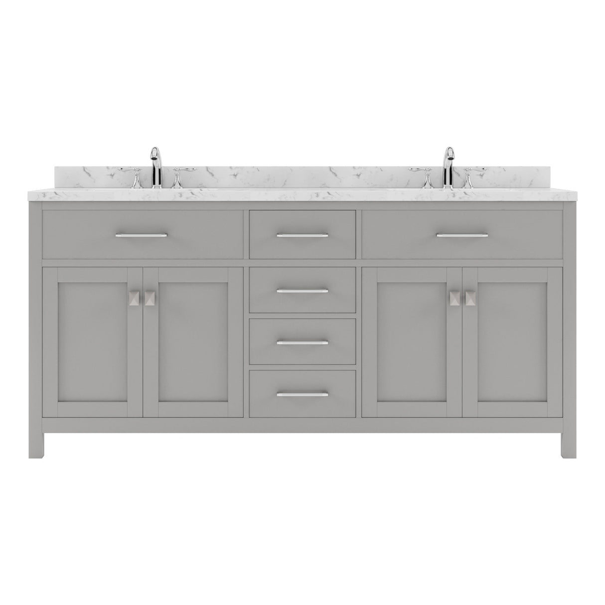 Virtu USA Caroline 72" Double Bath Vanity with White Quartz Top and Square Sinks with Matching Mirror