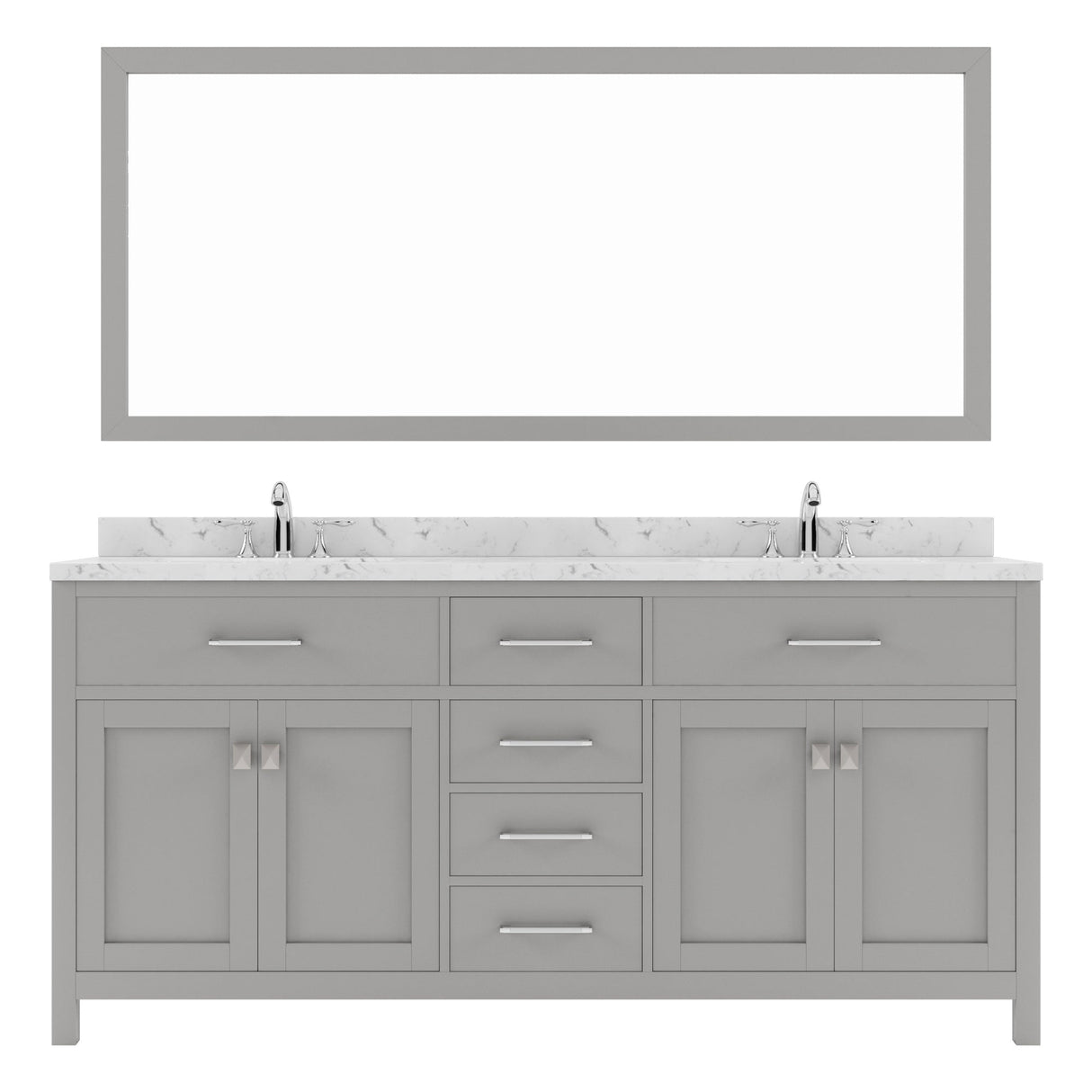 Virtu USA Caroline 72" Double Bath Vanity in Cashmere Gray with White Quartz Top and Square Sinks with Matching Mirror - Luxe Bathroom Vanities