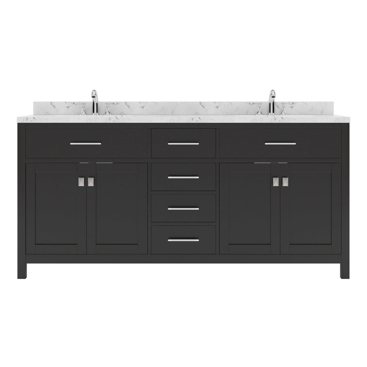 Virtu USA Caroline 72" Double Bath Vanity with White Quartz Top and Square Sinks with Matching Mirror