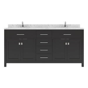 Virtu USA Caroline 72" Double Bath Vanity with White Quartz Top and Square Sinks with Matching Mirror