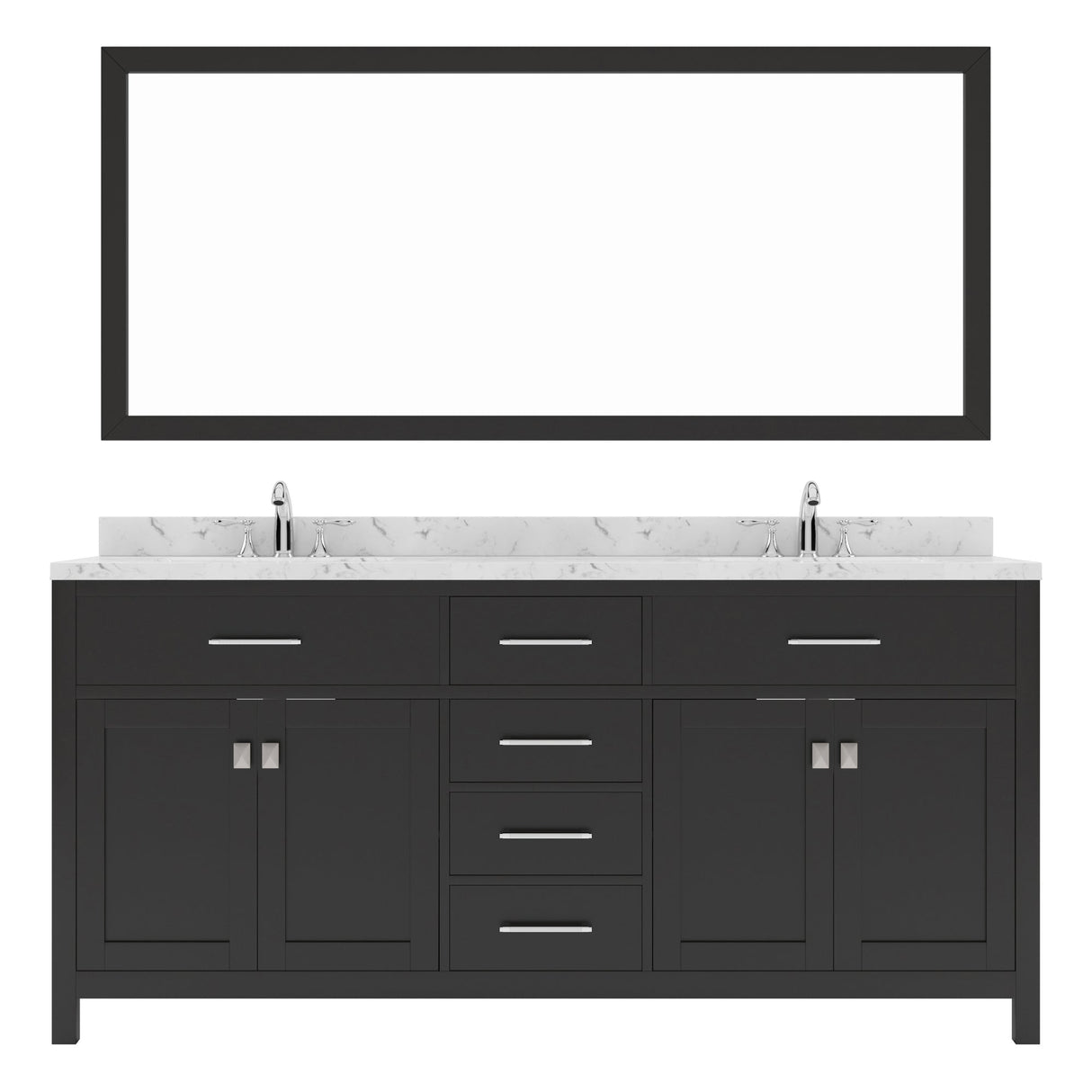 Virtu USA Caroline 72" Double Bath Vanity in Cashmere Gray with White Quartz Top and Square Sinks with Matching Mirror - Luxe Bathroom Vanities