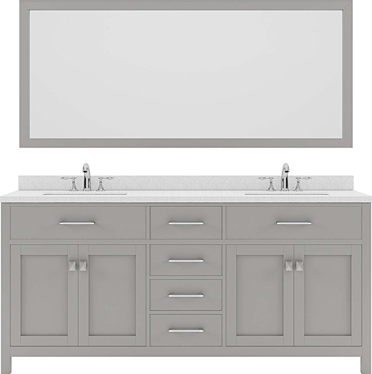 Virtu USA Caroline 72" Double Bath Vanity in Cashmere Grey with Dazzle White Top and Round Sink with Polished Chrome Faucet and Mirror - Luxe Bathroom Vanities Luxury Bathroom Fixtures Bathroom Furniture