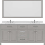 Virtu USA Caroline 72" Double Bath Vanity in Cashmere Grey with Dazzle White Top and Round Sink with Polished Chrome Faucet and Mirror - Luxe Bathroom Vanities Luxury Bathroom Fixtures Bathroom Furniture