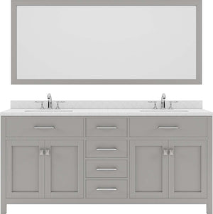 Virtu USA Caroline 72" Double Bath Vanity in Cashmere Grey with Dazzle White Top and Round Sink with Mirror - Luxe Bathroom Vanities Luxury Bathroom Fixtures Bathroom Furniture