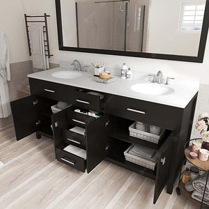 Virtu USA Caroline 72" Double Bath Vanity with White Quartz Top and Round Sinks with Brushed Nickel Faucets with Matching Mirror