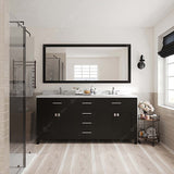 Virtu USA Caroline 72" Double Bath Vanity with White Quartz Top and Round Sinks with Polished Chrome Faucets with Matching Mirror