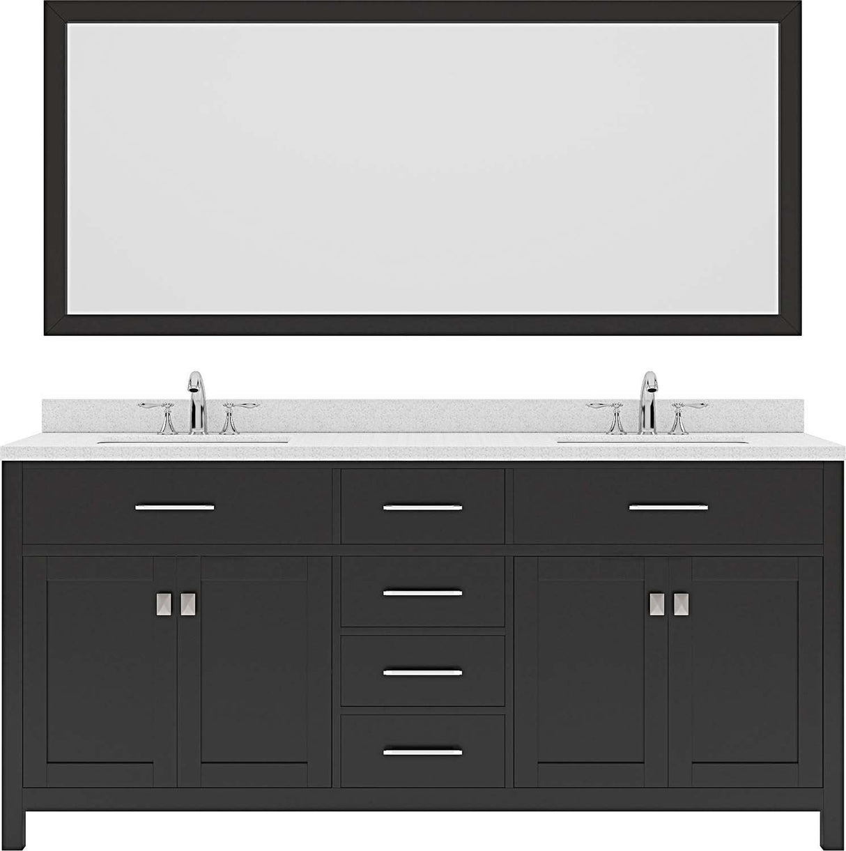 Virtu USA Caroline 72" Double Bath Vanity with Dazzle White Top and Round Sink with Polished Chrome Faucet and Mirror - Luxe Bathroom Vanities