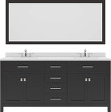 Virtu USA Caroline 72" Double Bath Vanity with Dazzle White Top and Round Sink with Polished Chrome Faucet and Mirror - Luxe Bathroom Vanities