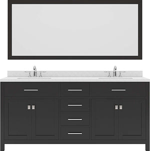 Virtu USA Caroline 72" Double Bath Vanity with Dazzle White Top and Round Sink with Polished Chrome Faucet and Mirror - Luxe Bathroom Vanities