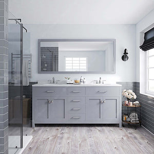 Virtu USA Caroline 72" Double Bath Vanity with White Quartz Top and Round Sinks with Brushed Nickel Faucets with Matching Mirror
