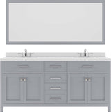 Virtu USA Caroline 72" Double Bath Vanity with Dazzle White Top and Round Sink with Polished Chrome Faucet and Mirror - Luxe Bathroom Vanities