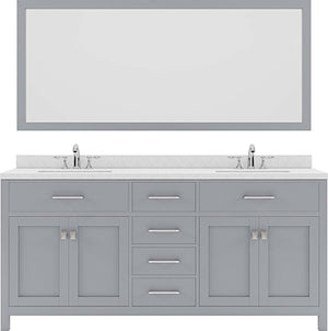 Virtu USA Caroline 72" Double Bath Vanity with Dazzle White Top and Round Sink with Polished Chrome Faucet and Mirror - Luxe Bathroom Vanities