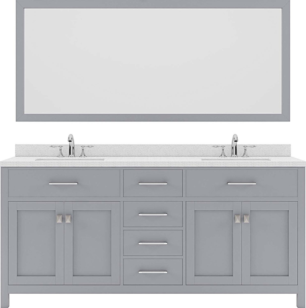 Virtu USA Caroline 72" Double Bath Vanity with Dazzle White Top and Round Sink with Mirror - Luxe Bathroom Vanities