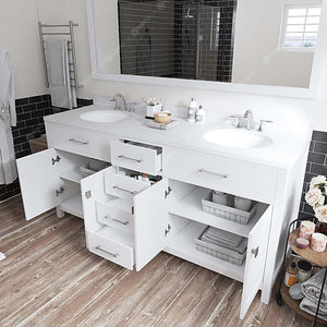 Virtu USA Caroline 72" Double Bath Vanity with White Quartz Top and Round Sinks with Polished Chrome Faucets with Matching Mirror