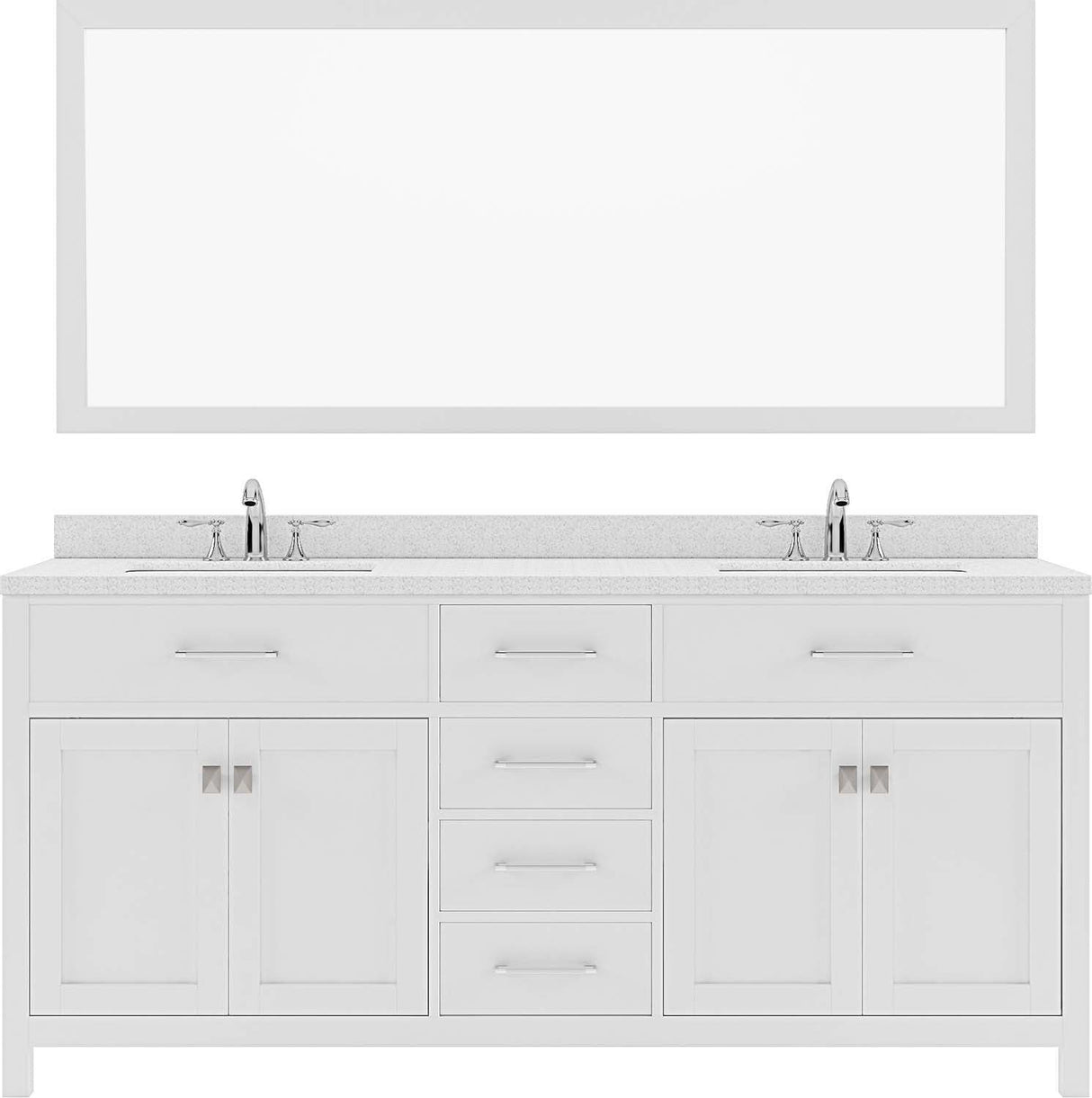 Virtu USA Caroline 72" Double Bath Vanity with Dazzle White Top and Round Sink with Polished Chrome Faucet and Mirror - Luxe Bathroom Vanities