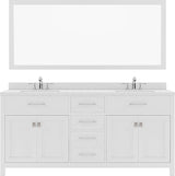 Virtu USA Caroline 72" Double Bath Vanity with Dazzle White Top and Round Sink with Polished Chrome Faucet and Mirror - Luxe Bathroom Vanities