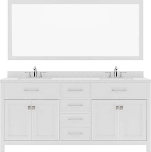 Virtu USA Caroline 72" Double Bath Vanity with Dazzle White Top and Round Sink with Polished Chrome Faucet and Mirror - Luxe Bathroom Vanities