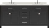 Virtu USA Caroline 72" Double Bath Vanity in Cashmere Gray with White Quartz Top and Square Sinks