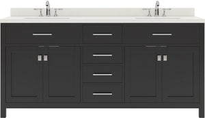 Virtu USA Caroline 72" Double Bath Vanity in Cashmere Gray with White Quartz Top and Square Sinks