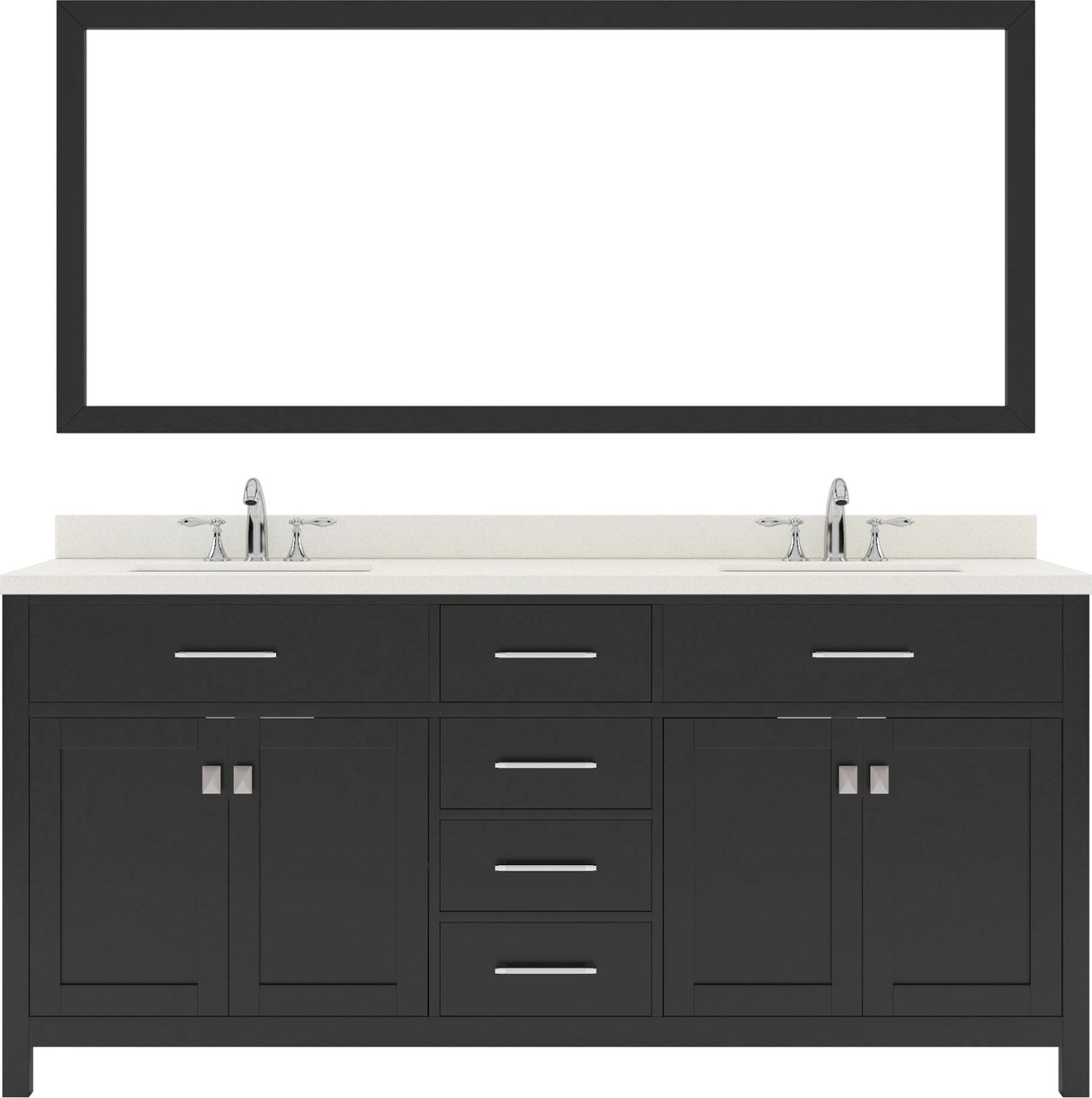 Virtu USA Caroline 72" Double Bath Vanity with White Quartz Top and Square Sinks with Matching Mirror - Luxe Bathroom Vanities