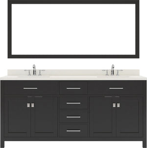 Virtu USA Caroline 72" Double Bath Vanity with White Quartz Top and Square Sinks with Matching Mirror - Luxe Bathroom Vanities