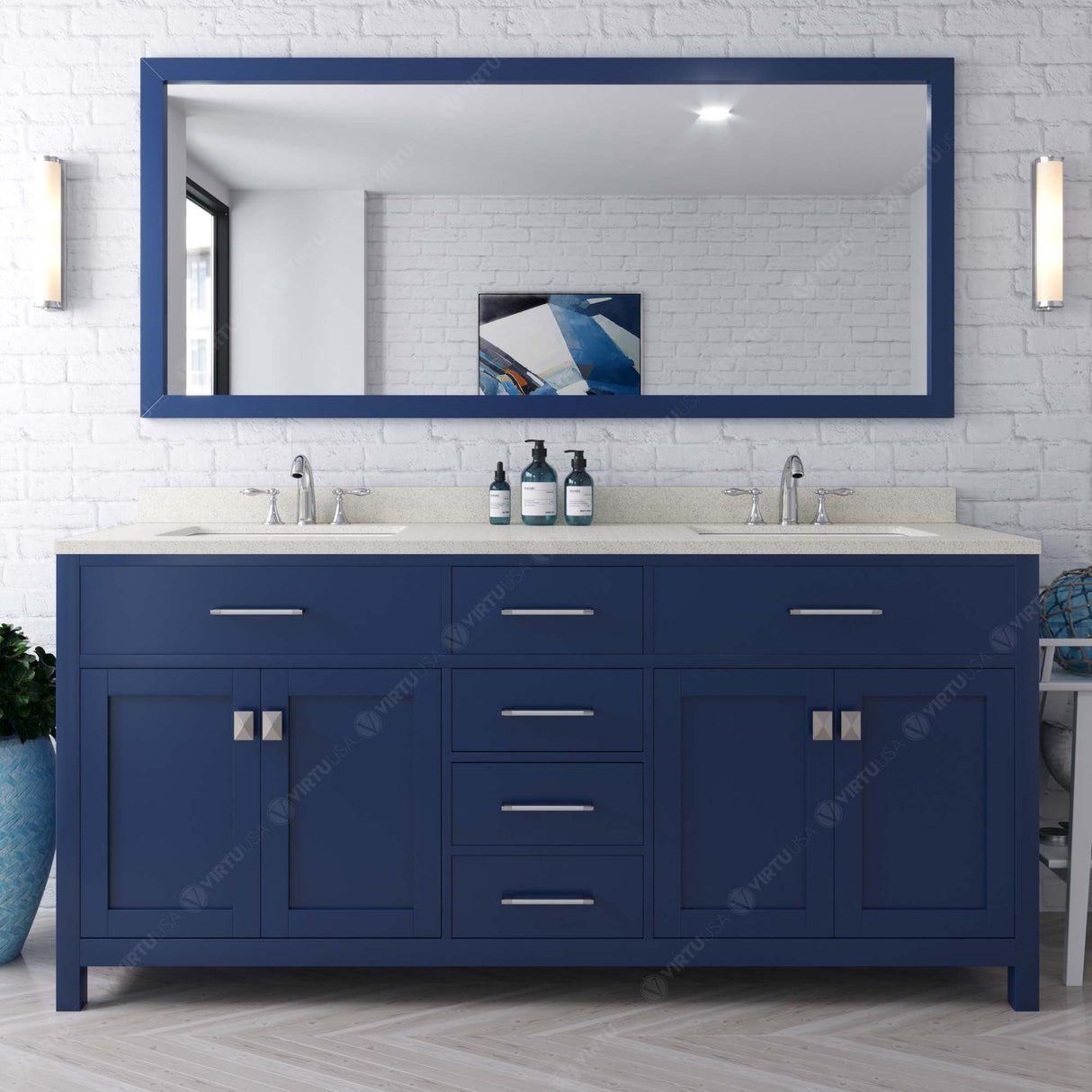 Virtu USA Caroline 72" Double Bath Vanity in Cashmere Gray with White Quartz Top and Square Sinks