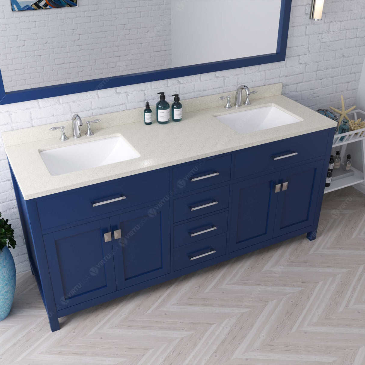 Virtu USA Caroline 72" Double Bath Vanity in Cashmere Gray with White Quartz Top and Square Sinks