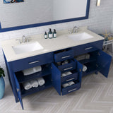 Virtu USA Caroline 72" Double Bath Vanity in Cashmere Gray with White Quartz Top and Square Sinks