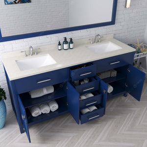 Virtu USA Caroline 72" Double Bath Vanity in Cashmere Gray with White Quartz Top and Square Sinks